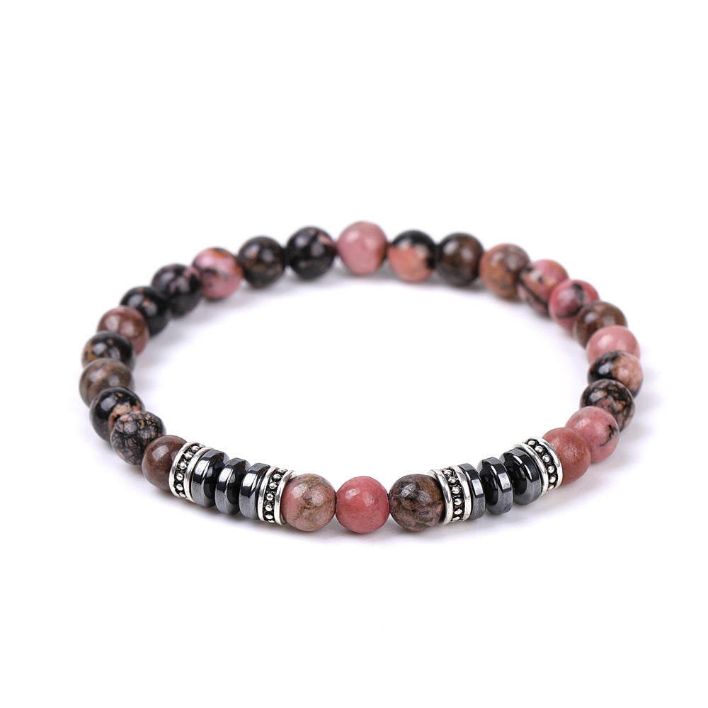 6 mm Naturstein schwarzer Rhodonit / Hämatit Perlen Armband Kugelarmband
