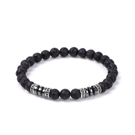 6 mm Naturstein Lavastein / Hämatit Perlen Armband Kugelarmband