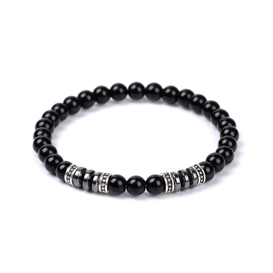 6 mm Naturstein schwarzer Obsidian / Hämatit Perlen Armband Kugelarmband