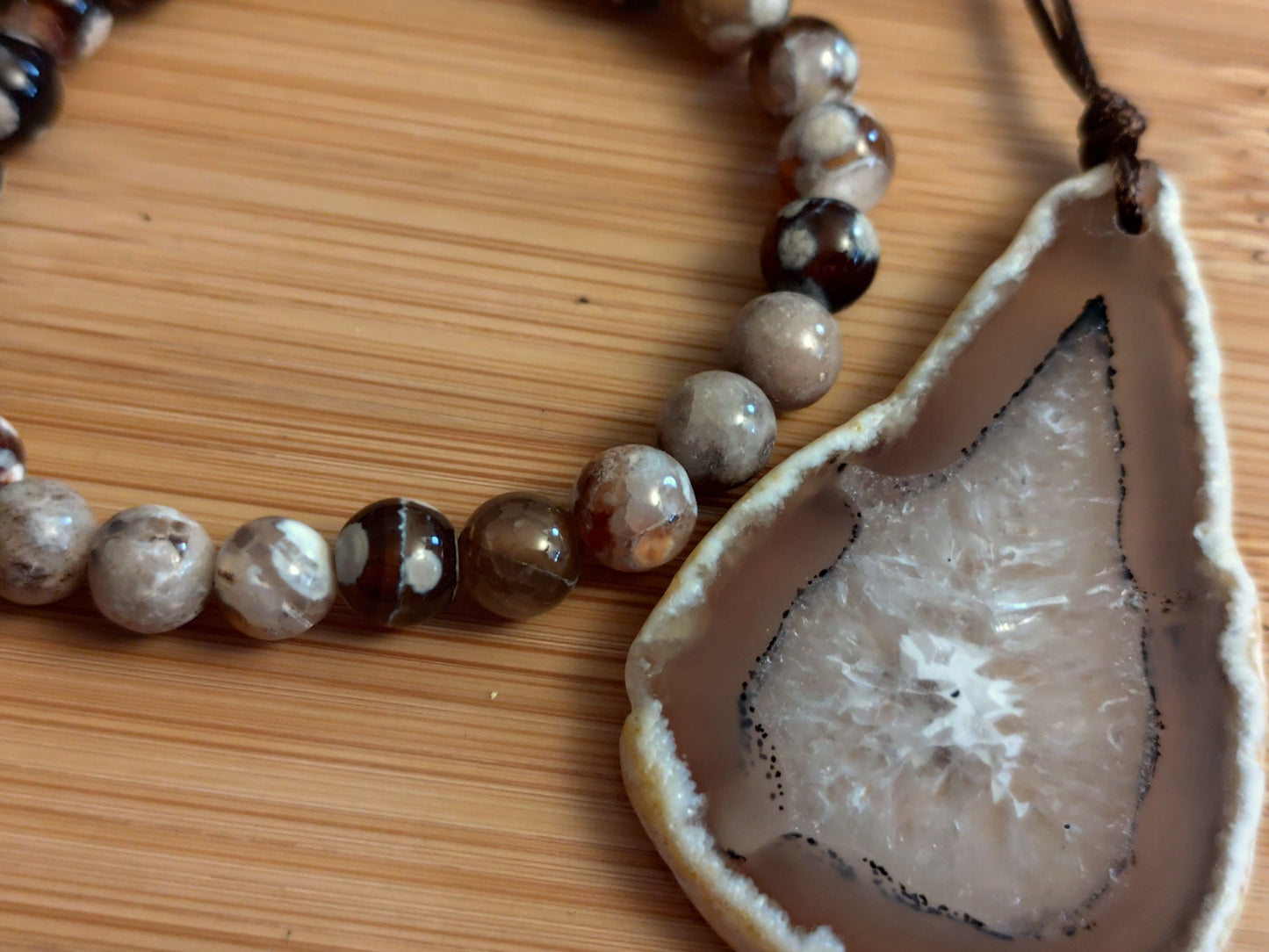 2er Set Naturstein Dendritenachat coffee Armband und Achat Anhänger Nr.22