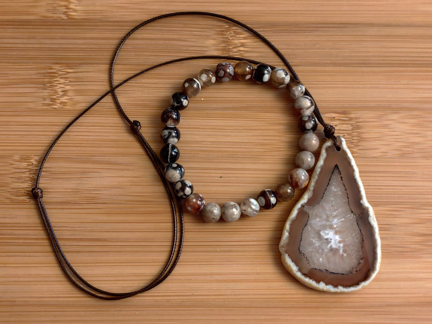 2er Set Naturstein Dendritenachat coffee Armband und Achat Anhänger Nr.22