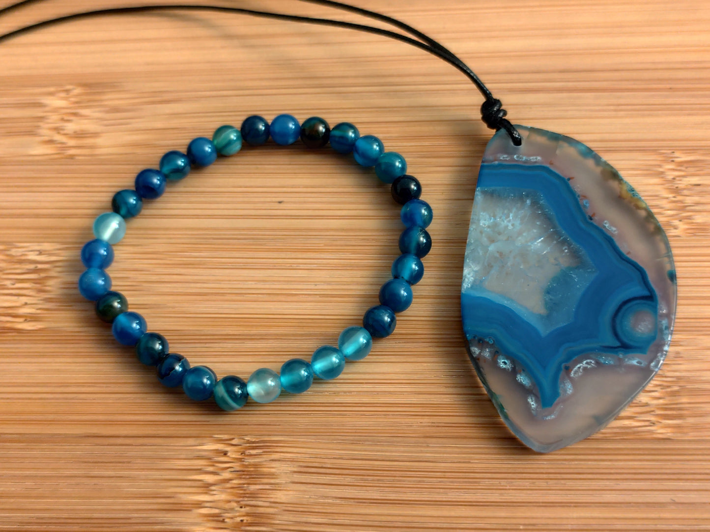 2er Set Naturstein Achat Armband und Anhänger Nr.28