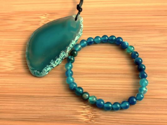 2er Set Naturstein Achat Armband und Anhänger Nr.29