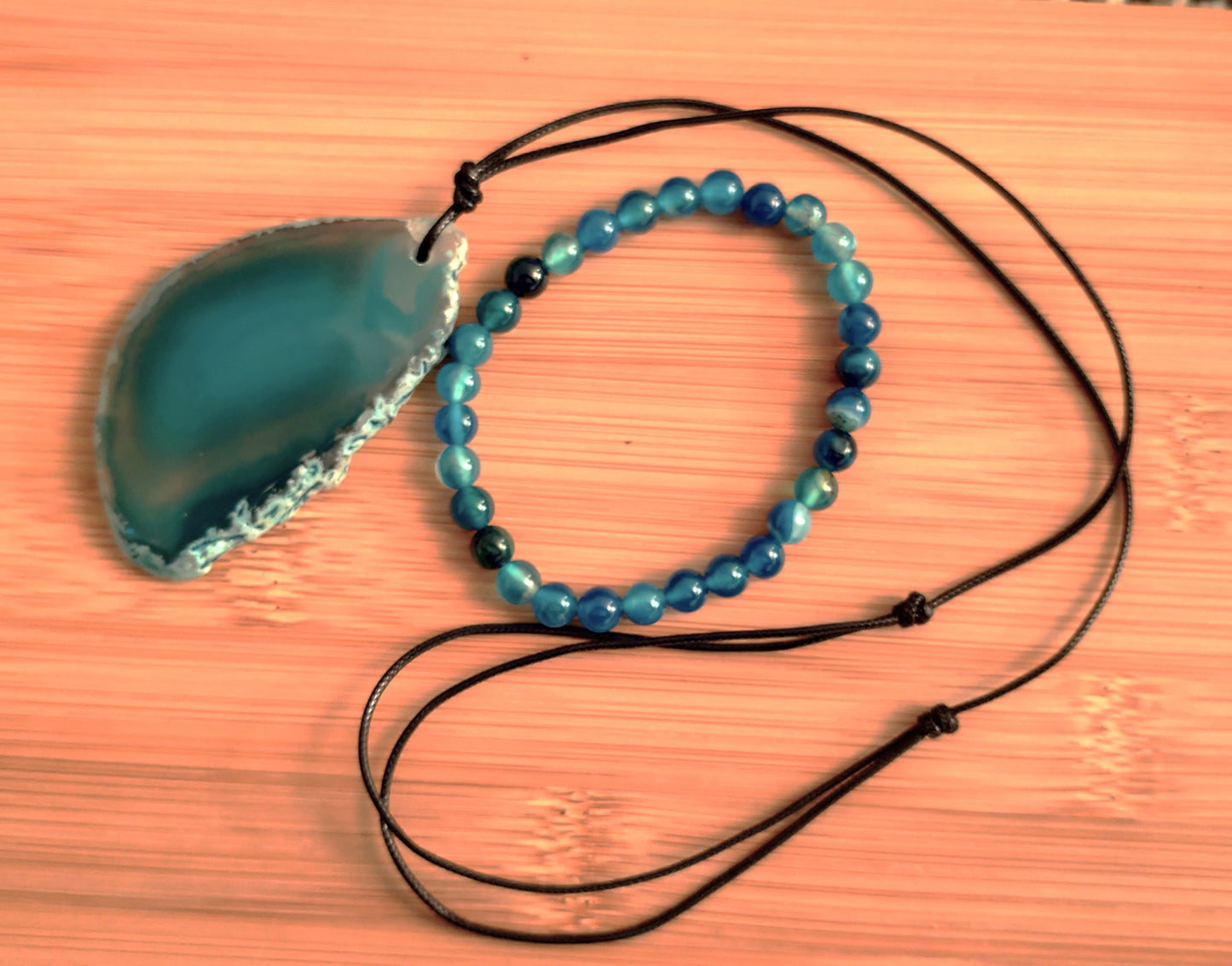 2er Set Naturstein Achat Armband und Anhänger Nr.29