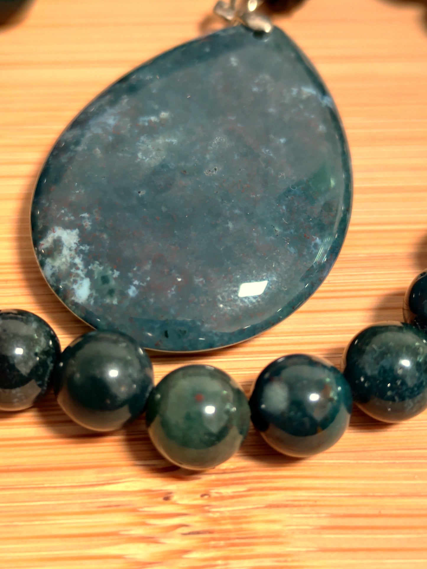 2er Set Naturstein Edelstein Moosachat Achat Armband + Anhänger inkl.Kordel Nr.31