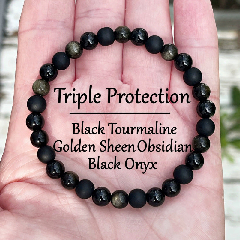 6 mm 8 mm Edelstein Turmalin (Schörl) / Obsidian / Onyx Perlen Armband Kugelarmband