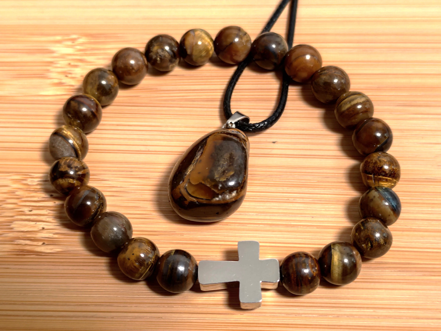 2er Set Naturstein Edelstein Tigerauge Armband und Anhänger inkl.Kette Nr.32
