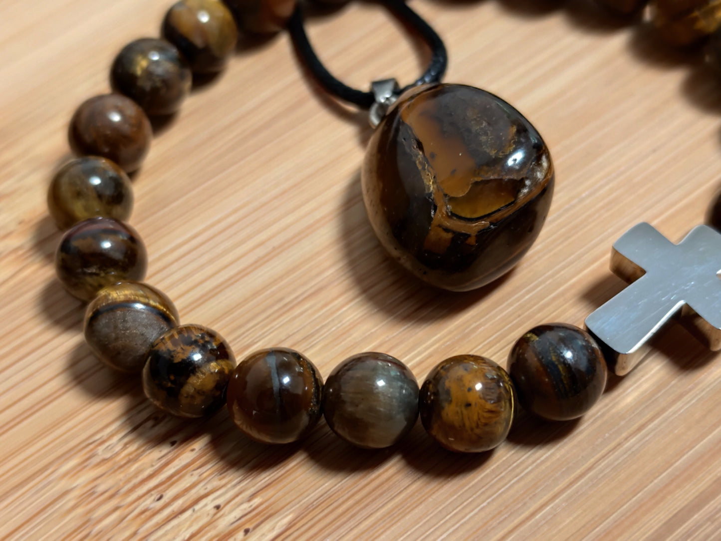 2er Set Naturstein Edelstein Tigerauge Armband und Anhänger inkl.Kette Nr.32