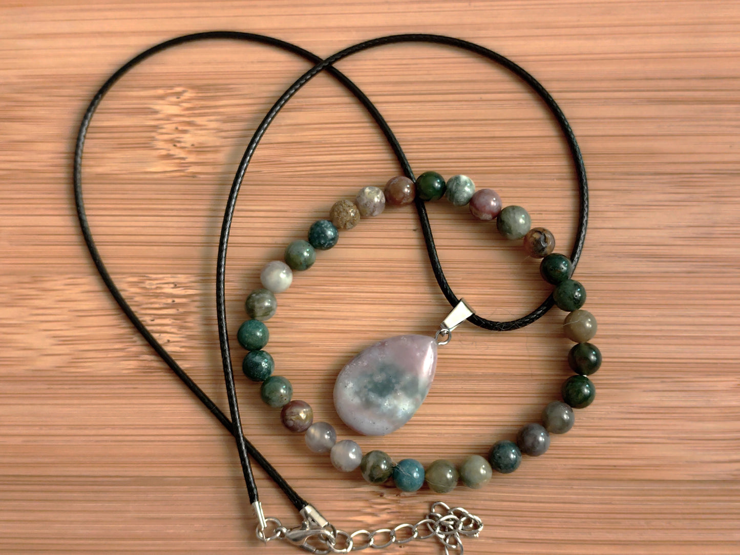2er Set Naturstein Edelstein Indischer Achat Armband + Anhänger inkl.Kordel Nr.35
