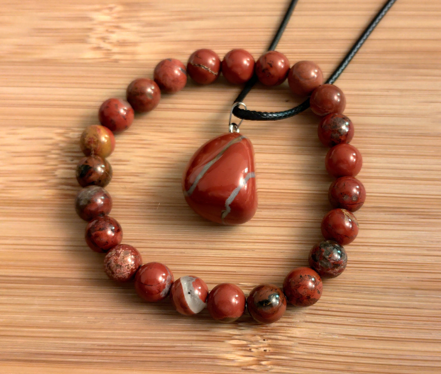 2er Set Naturstein Edelstein roter Jaspis Armband und Anhänger inkl.Kette Nr.36