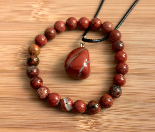 2er Set Naturstein Edelstein roter Jaspis Armband und Anhänger inkl.Kette Nr.36