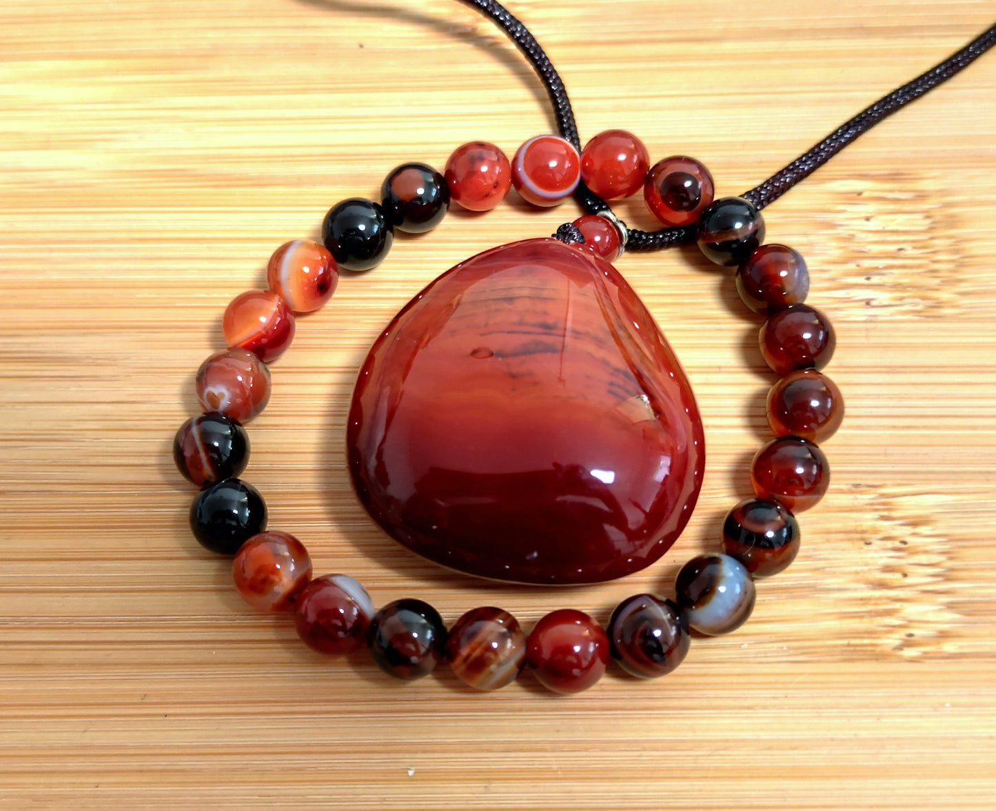2er Set Naturstein Edelstein Achat Sardonyx Armband + Anhänger inkl.Kordel Nr.39