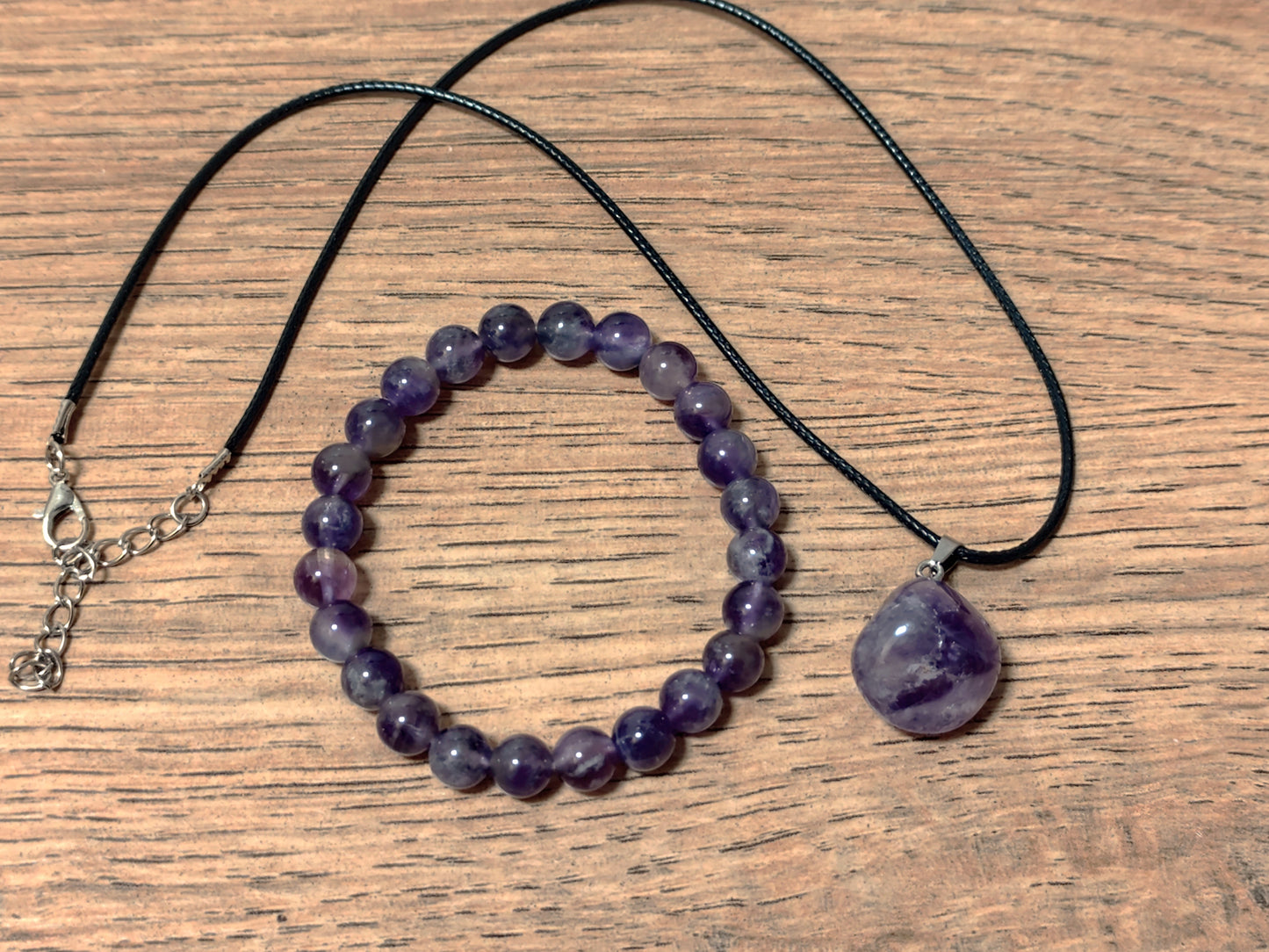 2er Set Naturstein Edelstein Dream Amethyst Armband und Anhänger inkl.Kordel Nr.3