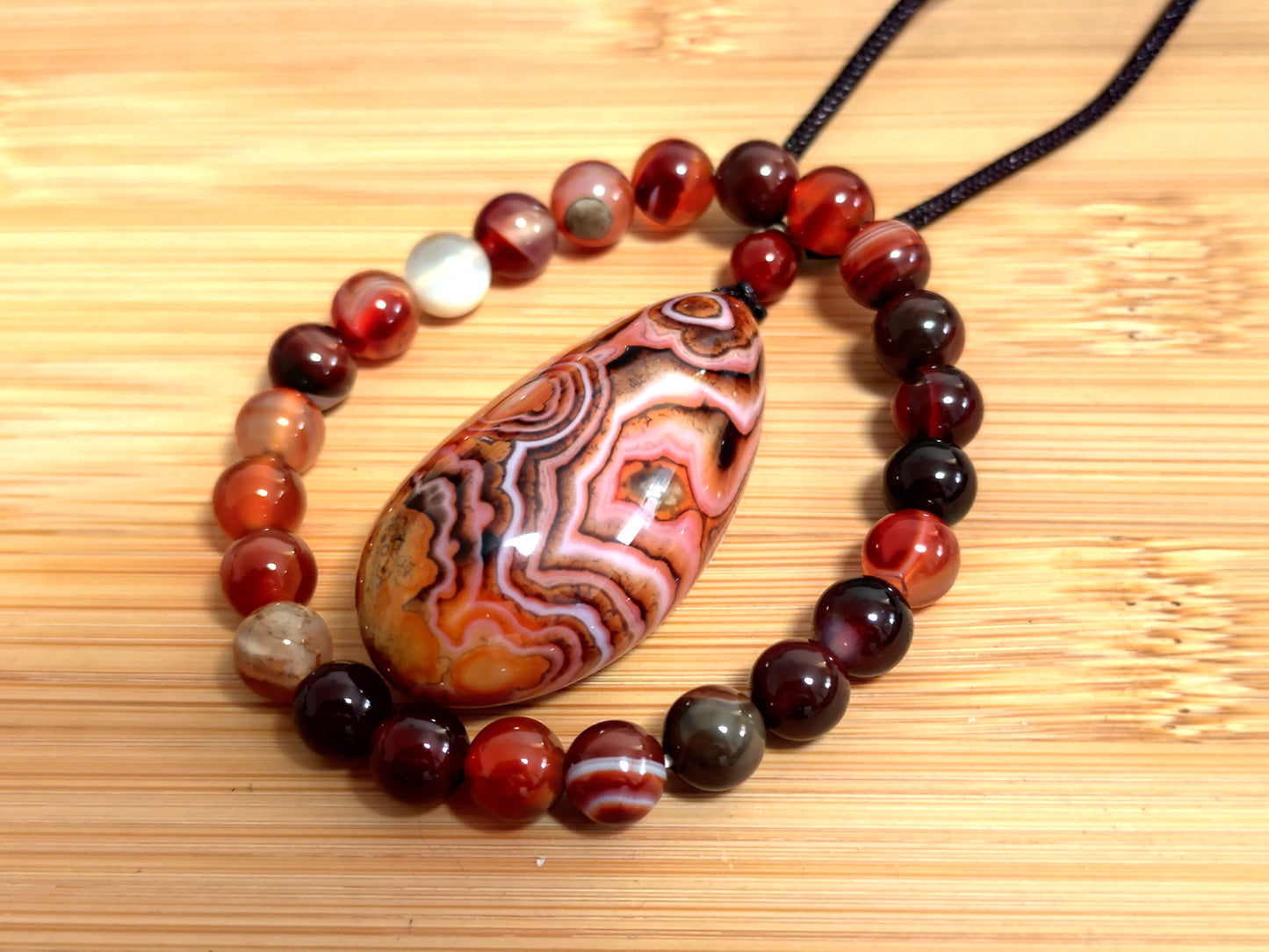2er Set Naturstein Edelstein Achat Sardonyx Armband + Anhänger inkl.Kordel Nr.40