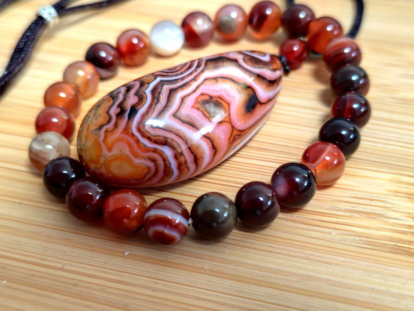 2er Set Naturstein Edelstein Achat Sardonyx Armband + Anhänger inkl.Kordel Nr.40