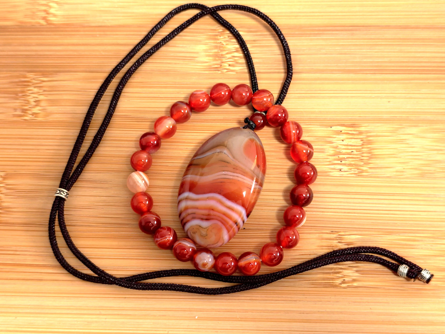 2er Set Naturstein Edelstein Achat Sardonyx Armband + Anhänger inkl.Kordel Nr.41