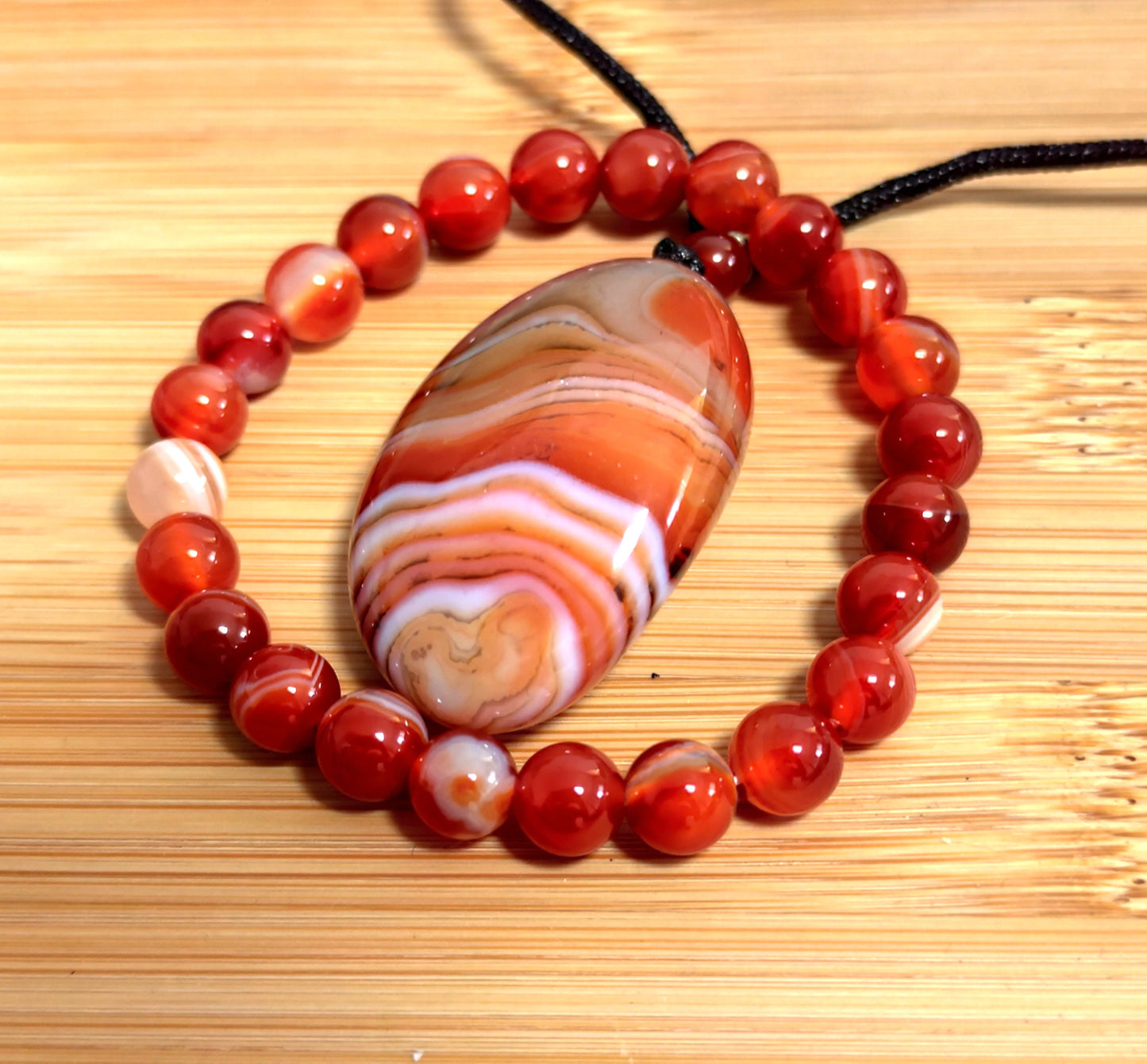 2er Set Naturstein Edelstein Achat Sardonyx Armband + Anhänger inkl.Kordel Nr.41