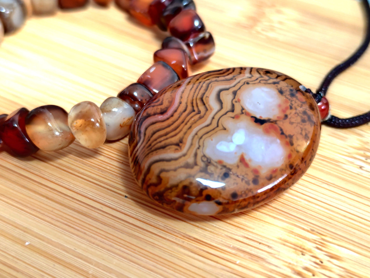 2er Set Naturstein Edelstein Achat Sardonyx Armband + Anhänger inkl.Kordel Nr.42