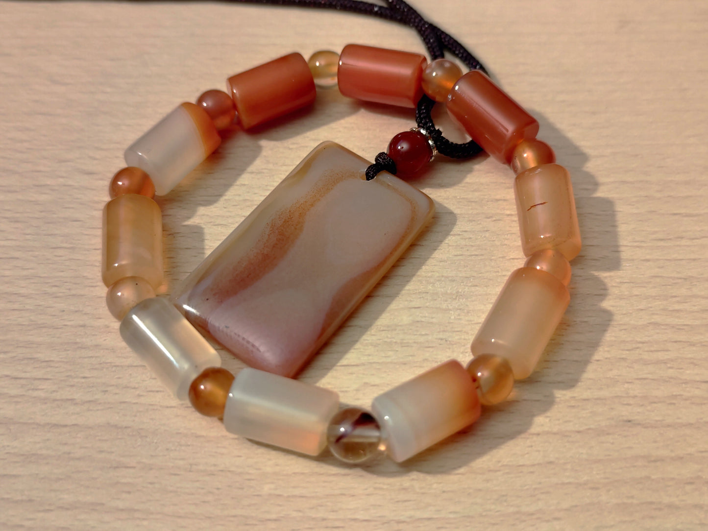 2er Set Naturstein Edelstein Achat orange Armband und Anhänger inkl.Kordel Nr.53
