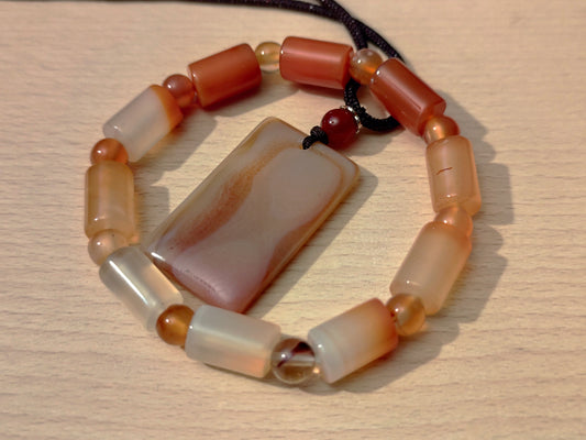 2er Set Naturstein Edelstein Achat orange Armband und Anhänger inkl.Kordel Nr.53