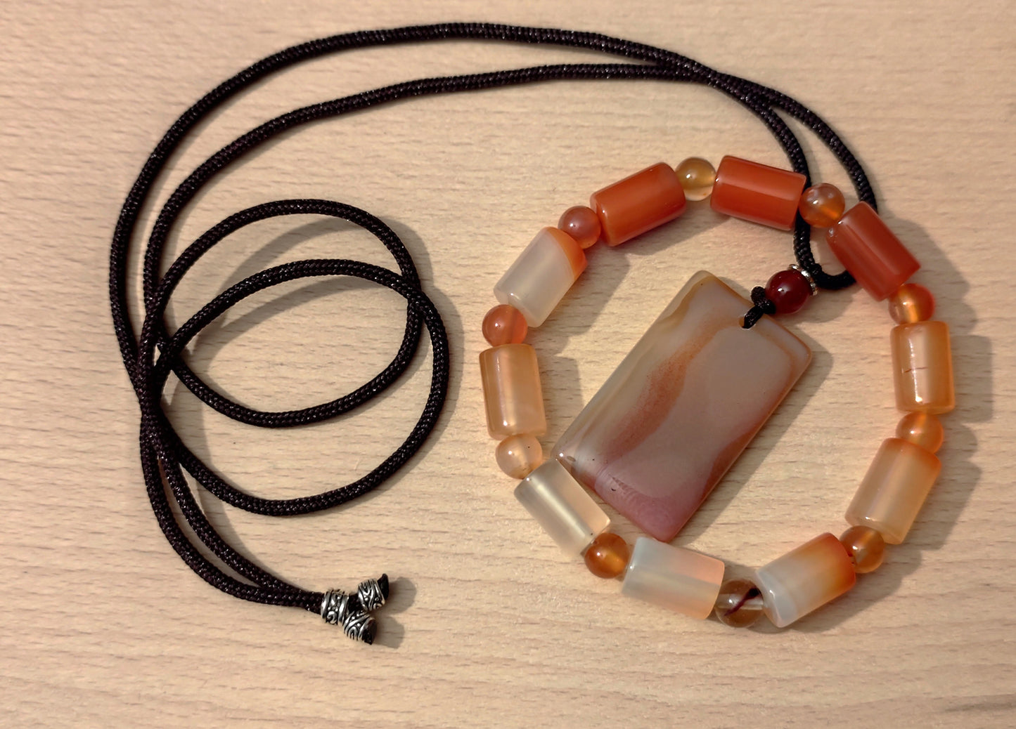 2er Set Naturstein Edelstein Achat orange Armband und Anhänger inkl.Kordel Nr.53
