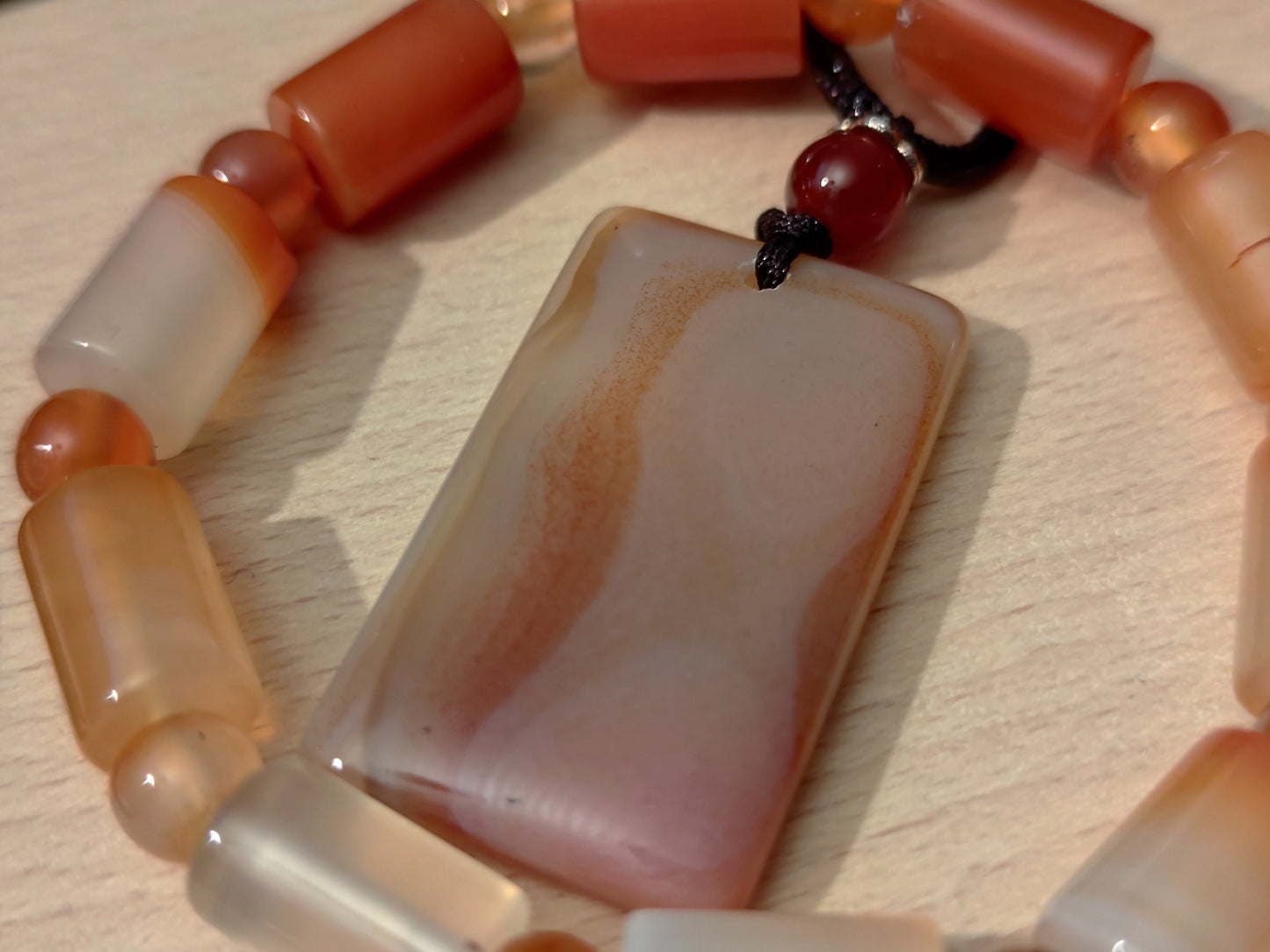 2er Set Naturstein Edelstein Achat orange Armband und Anhänger inkl.Kordel Nr.53