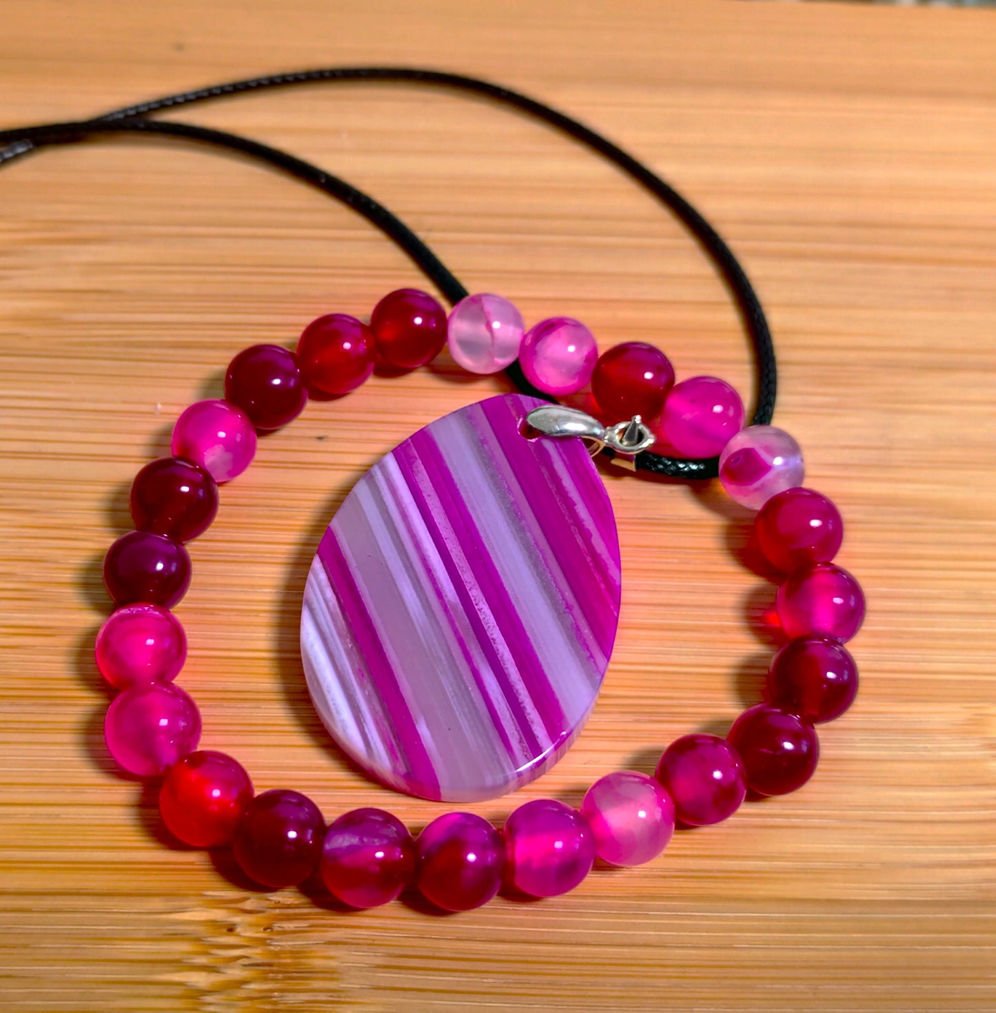 2er Set Naturstein Edelstein Achat Armband und Anhänger inkl.Kordel Nr.56