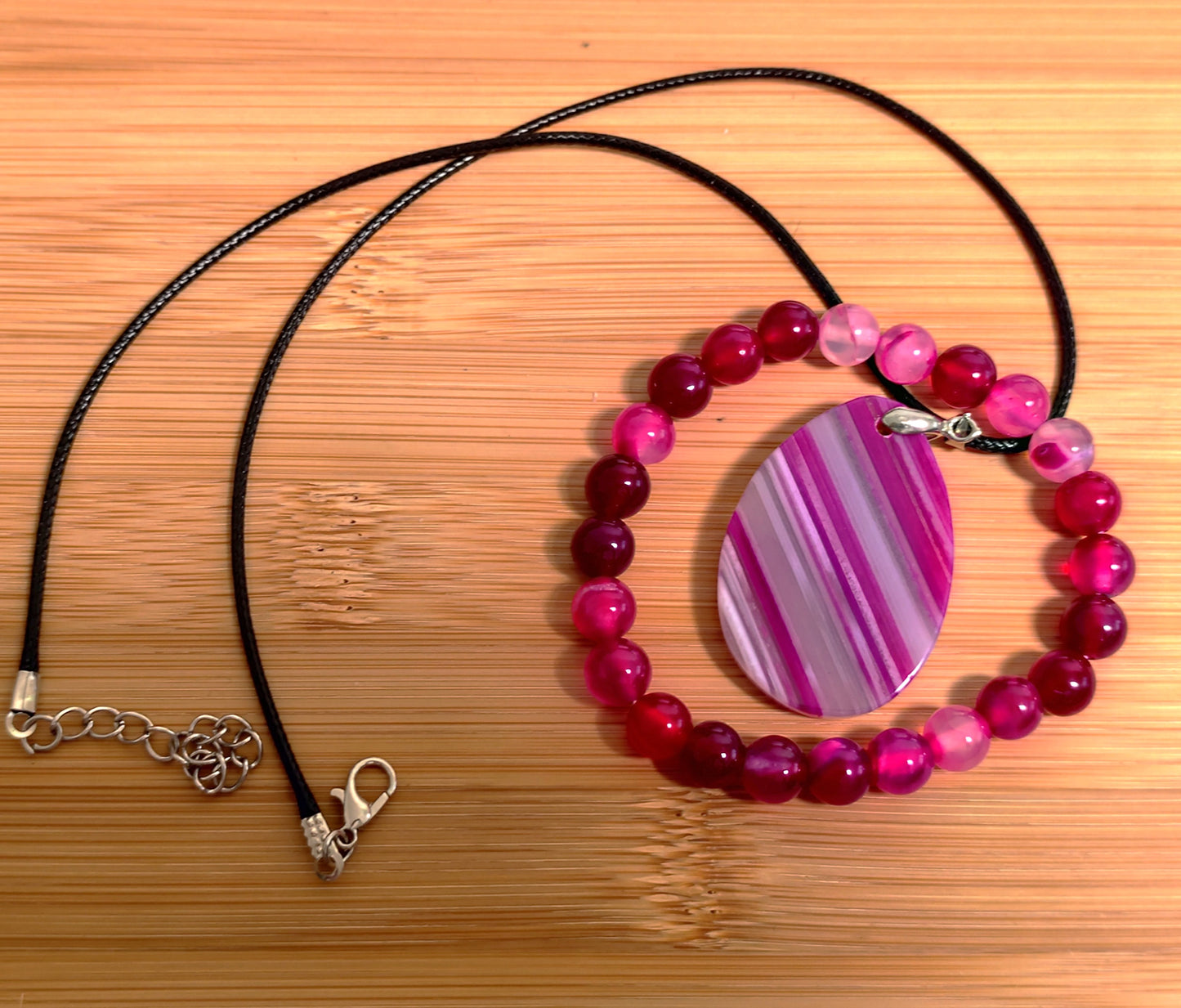 2er Set Naturstein Edelstein Achat Armband und Anhänger inkl.Kordel Nr.56