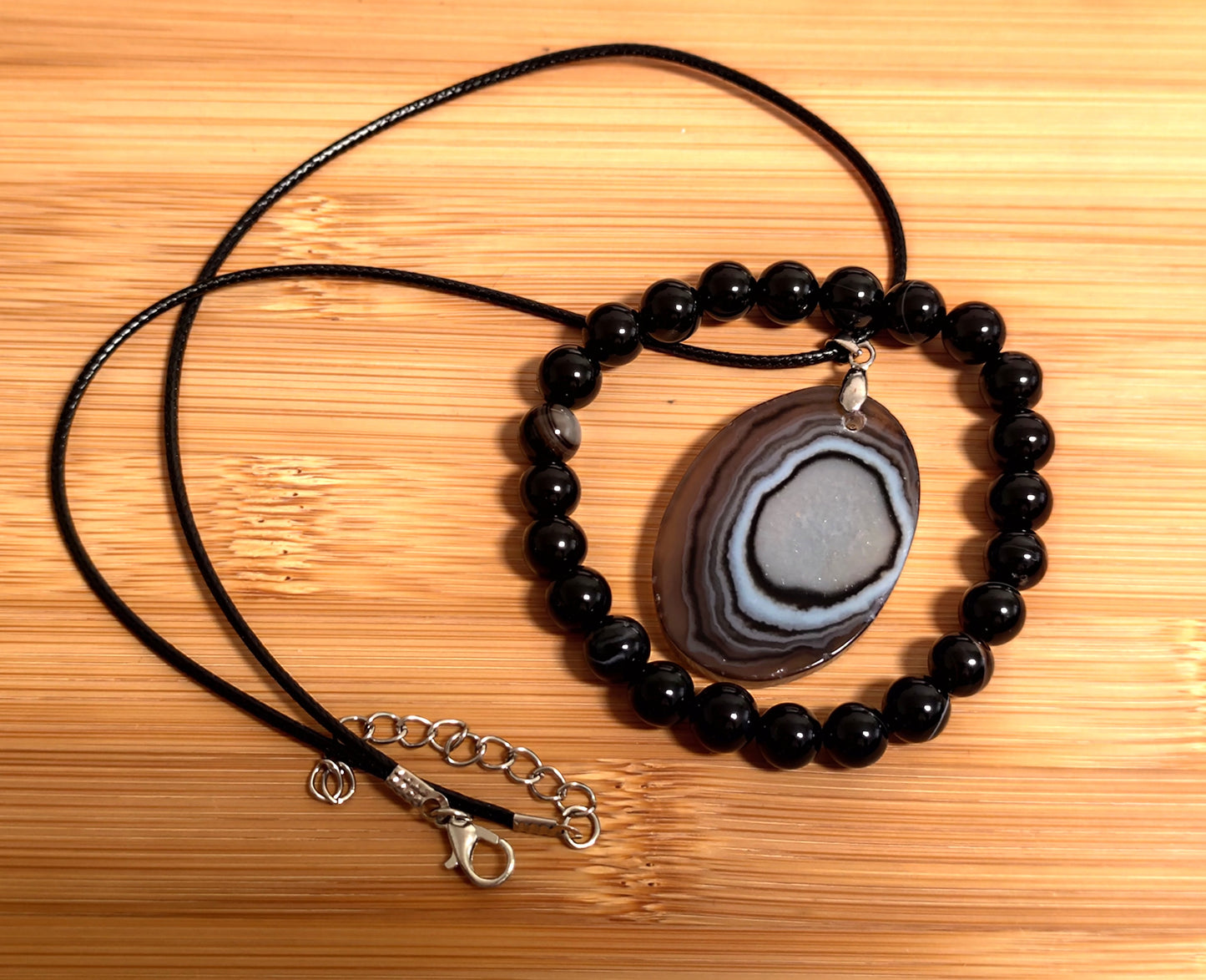 2er Set Naturstein Edelstein Achat Armband und Anhänger inkl.Kordel Nr.57