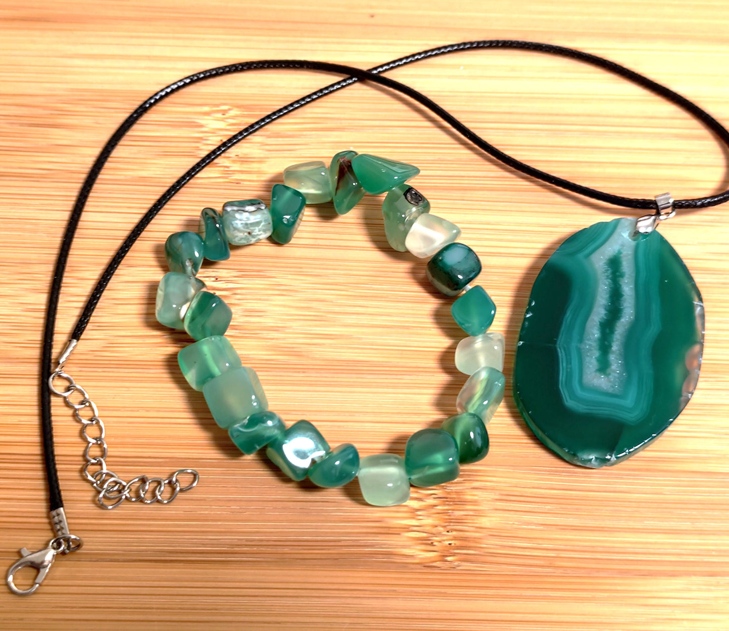 2er Set Naturstein Edelstein Achat Armband und Anhänger inkl.Kordel Nr.60