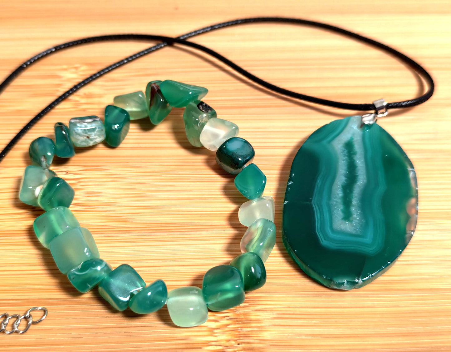 2er Set Naturstein Edelstein Achat Armband und Anhänger inkl.Kordel Nr.60