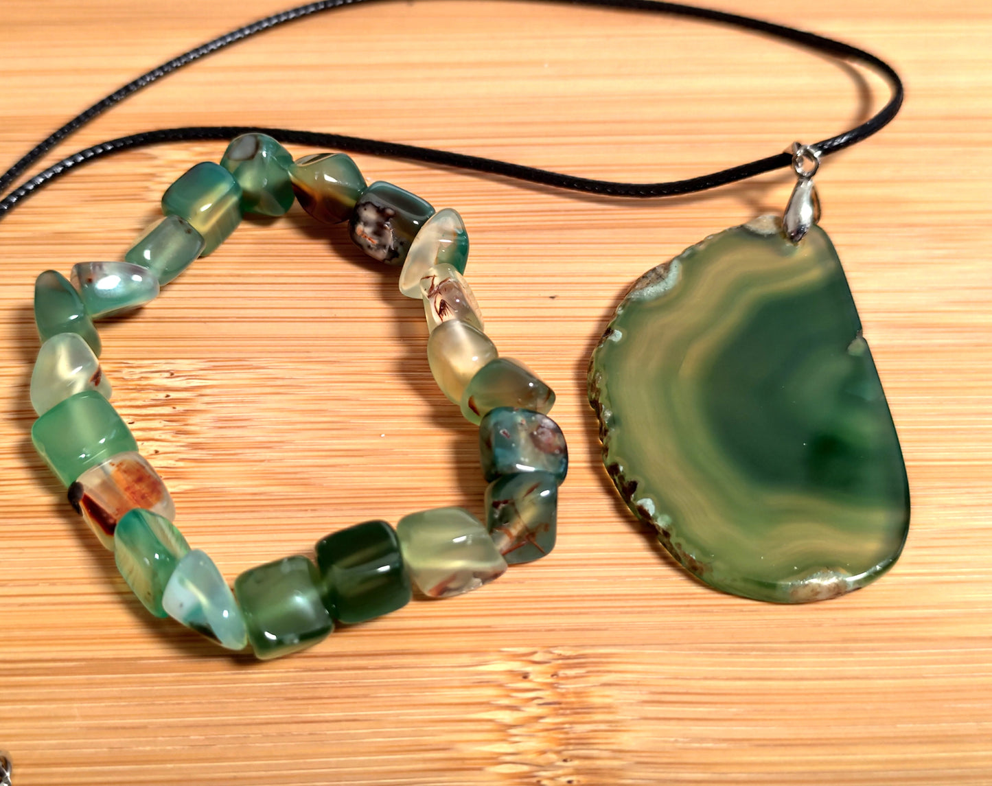 2er Set Naturstein Edelstein Achat Armband und Anhänger inkl.Kordel Nr.61