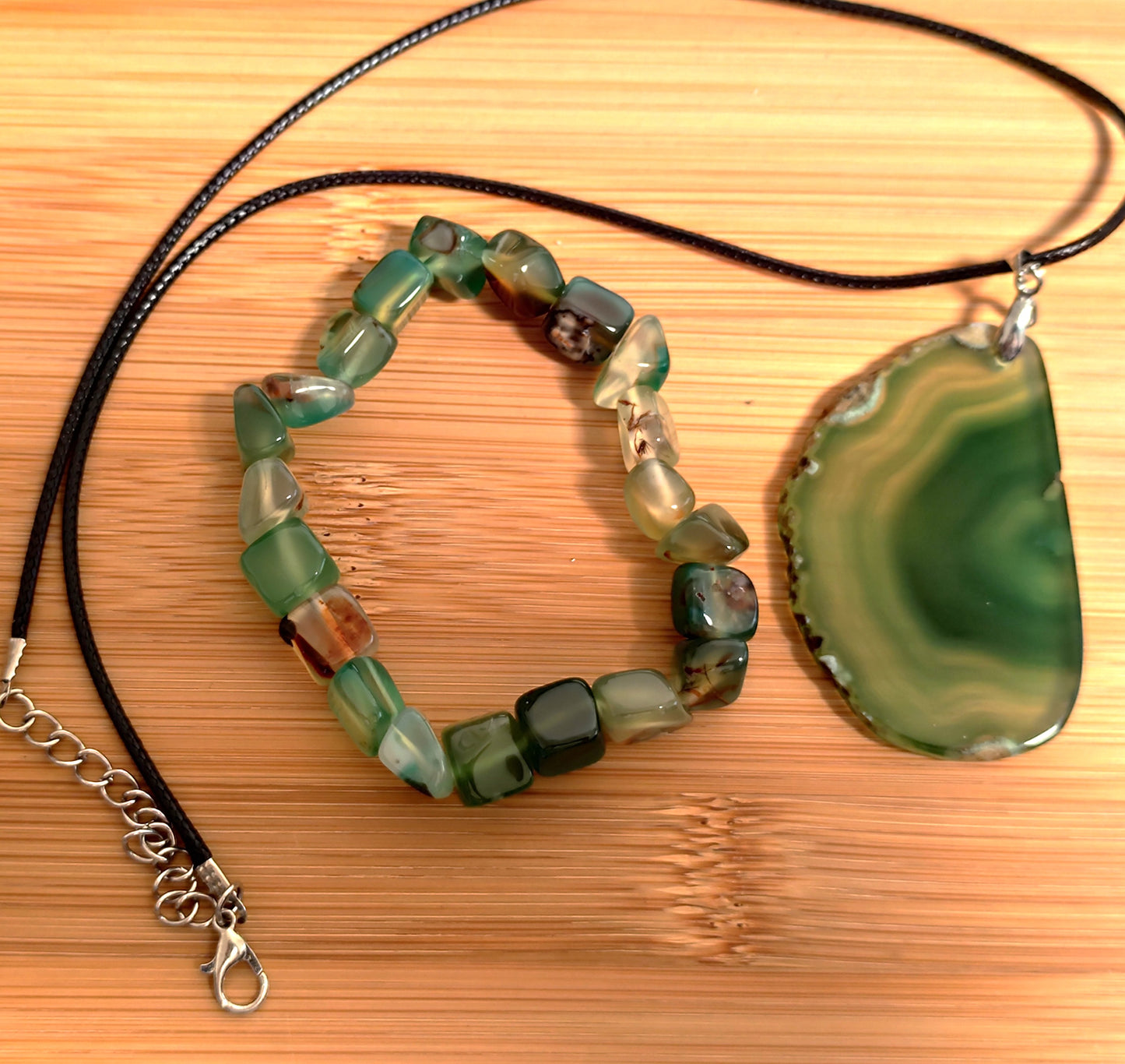 2er Set Naturstein Edelstein Achat Armband und Anhänger inkl.Kordel Nr.61