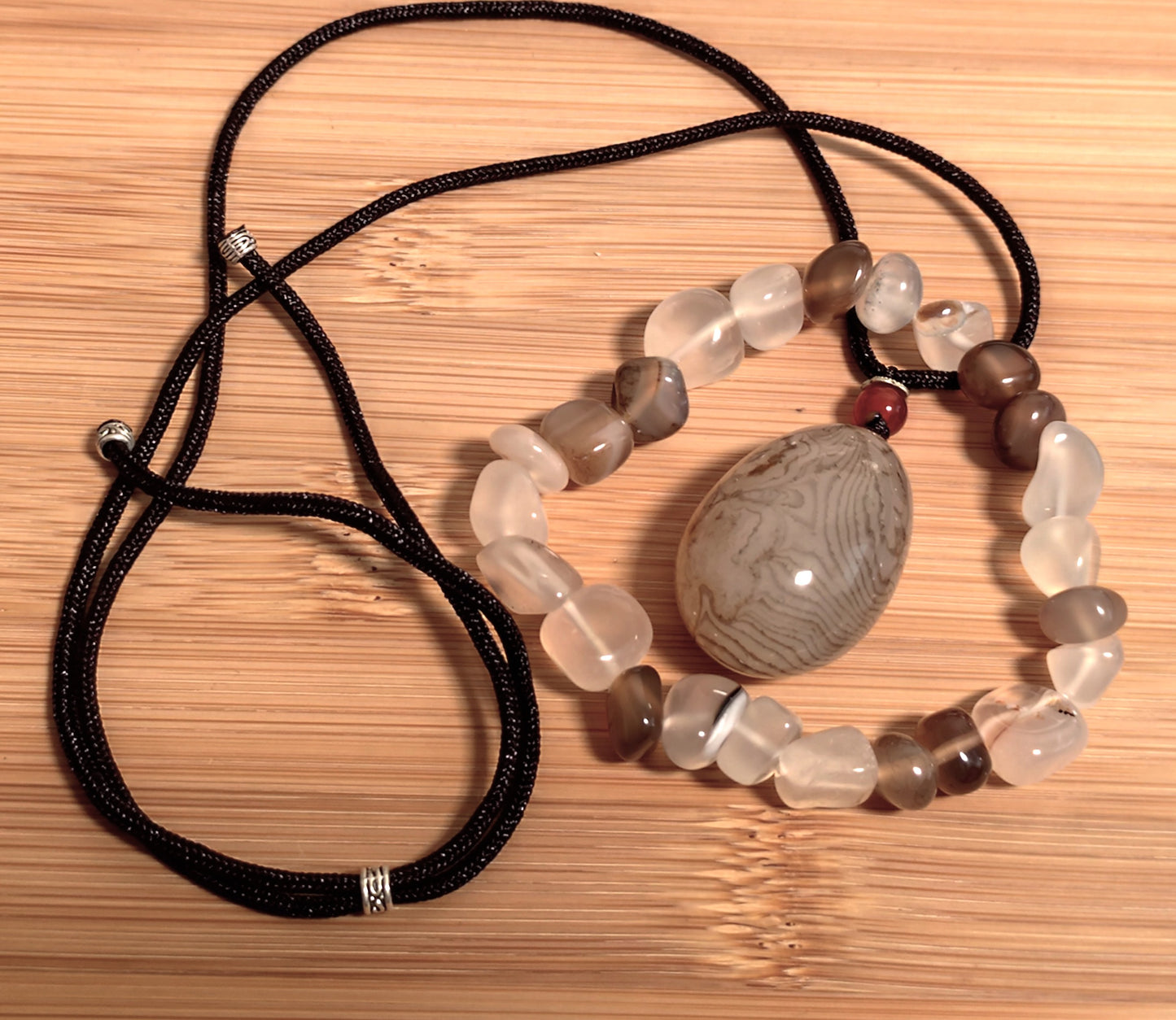 2er Set Naturstein Edelstein Sardonyx Achat Armband + Anhänger inkl.Kordel Nr.62