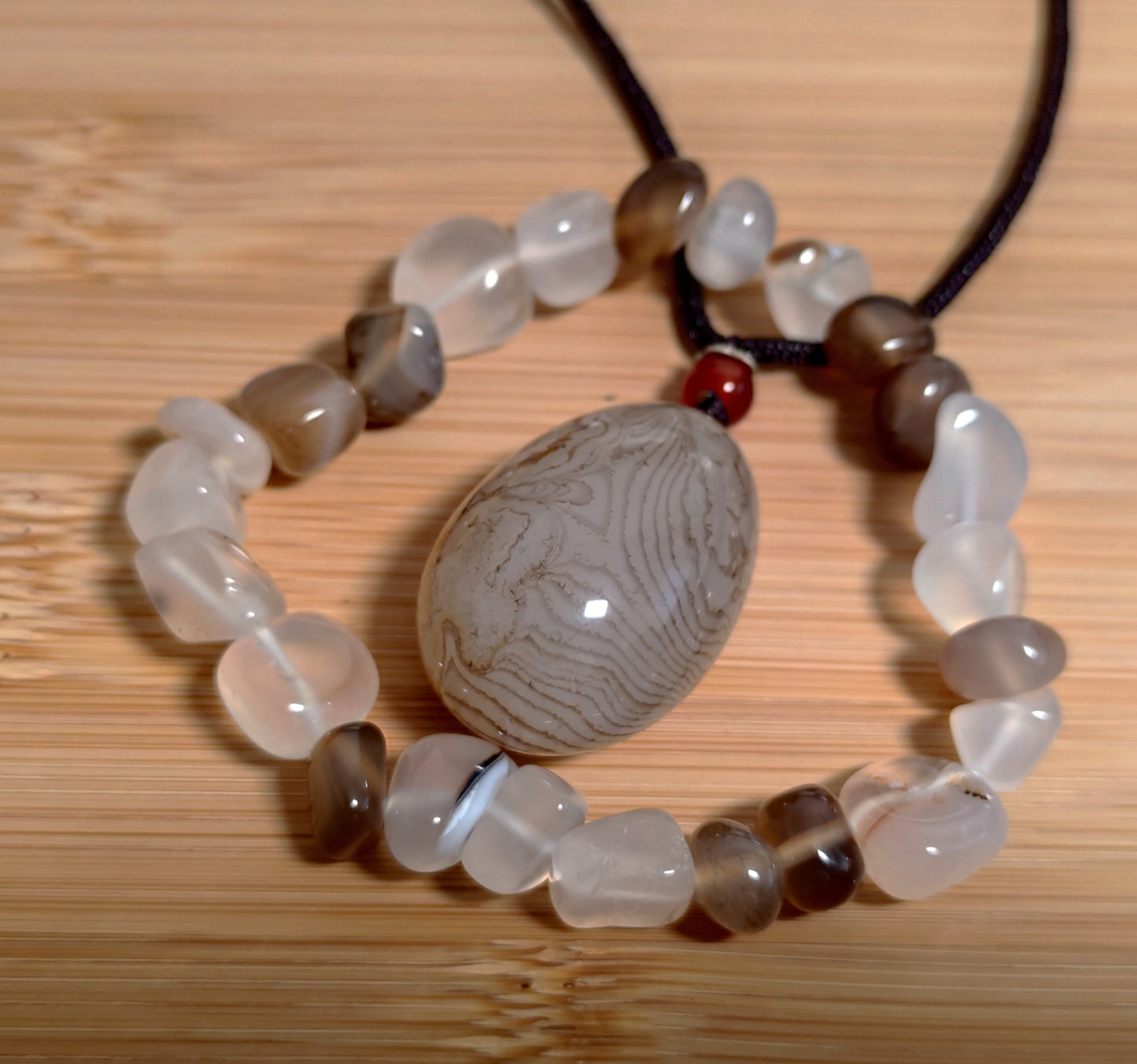2er Set Naturstein Edelstein Sardonyx Achat Armband + Anhänger inkl.Kordel Nr.62