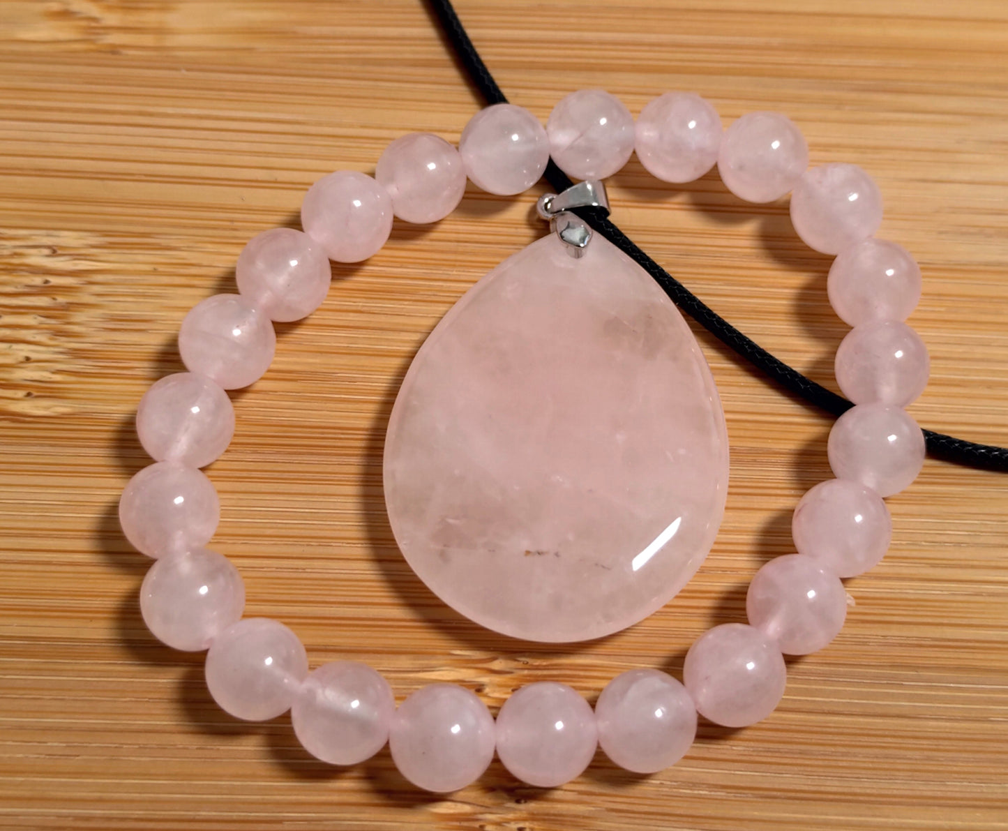 2er Set Naturstein Edelstein Quarz rosa Armband + Anhänger inkl.Kette Nr.65