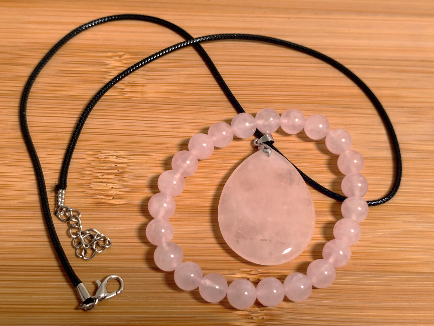 2er Set Naturstein Edelstein Quarz rosa Armband + Anhänger inkl.Kette Nr.65