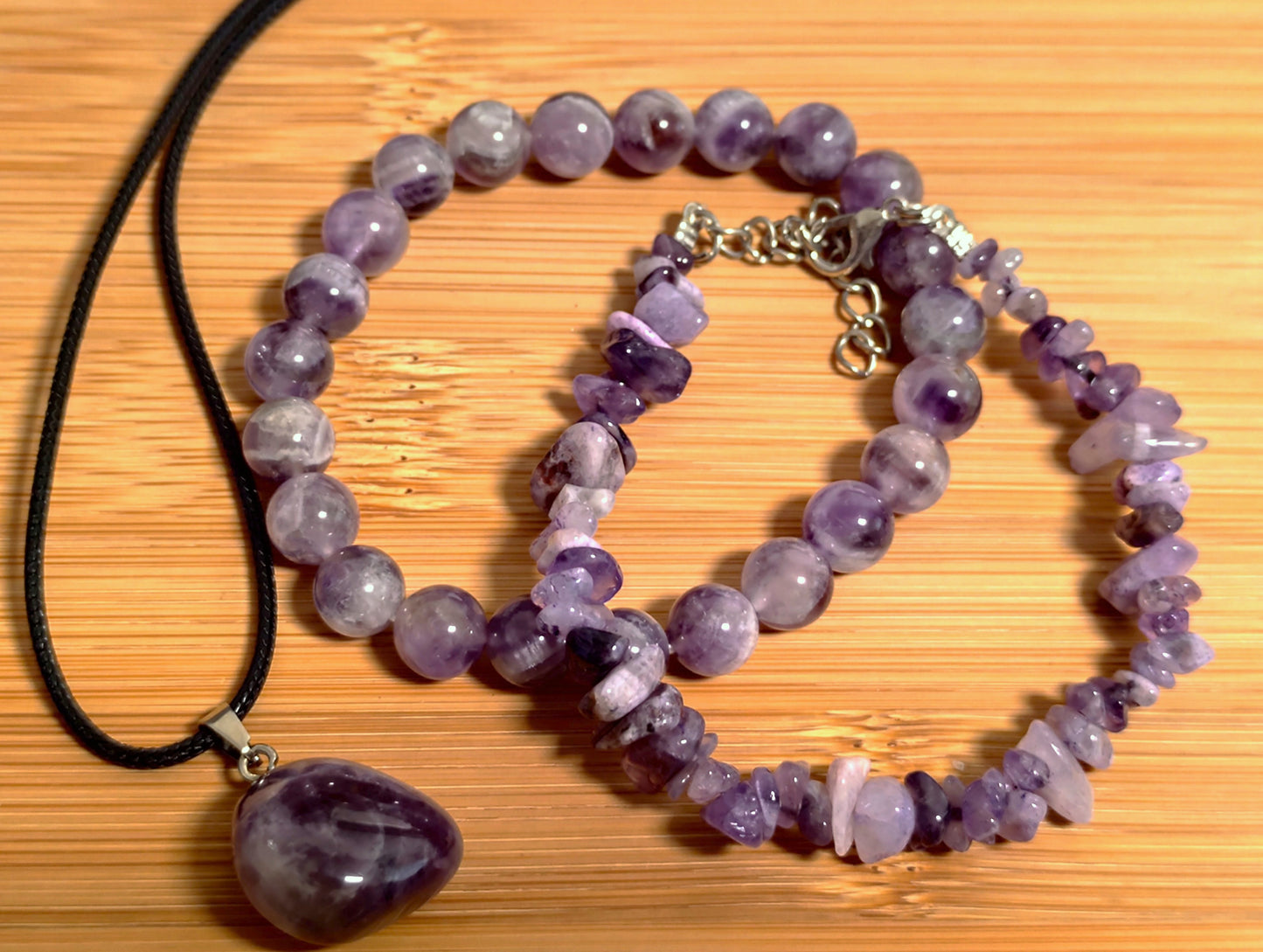 3er Set Naturstein Edelstein Dream Amethyst Armbänder und Anhänger inkl.Kordel Nr.67