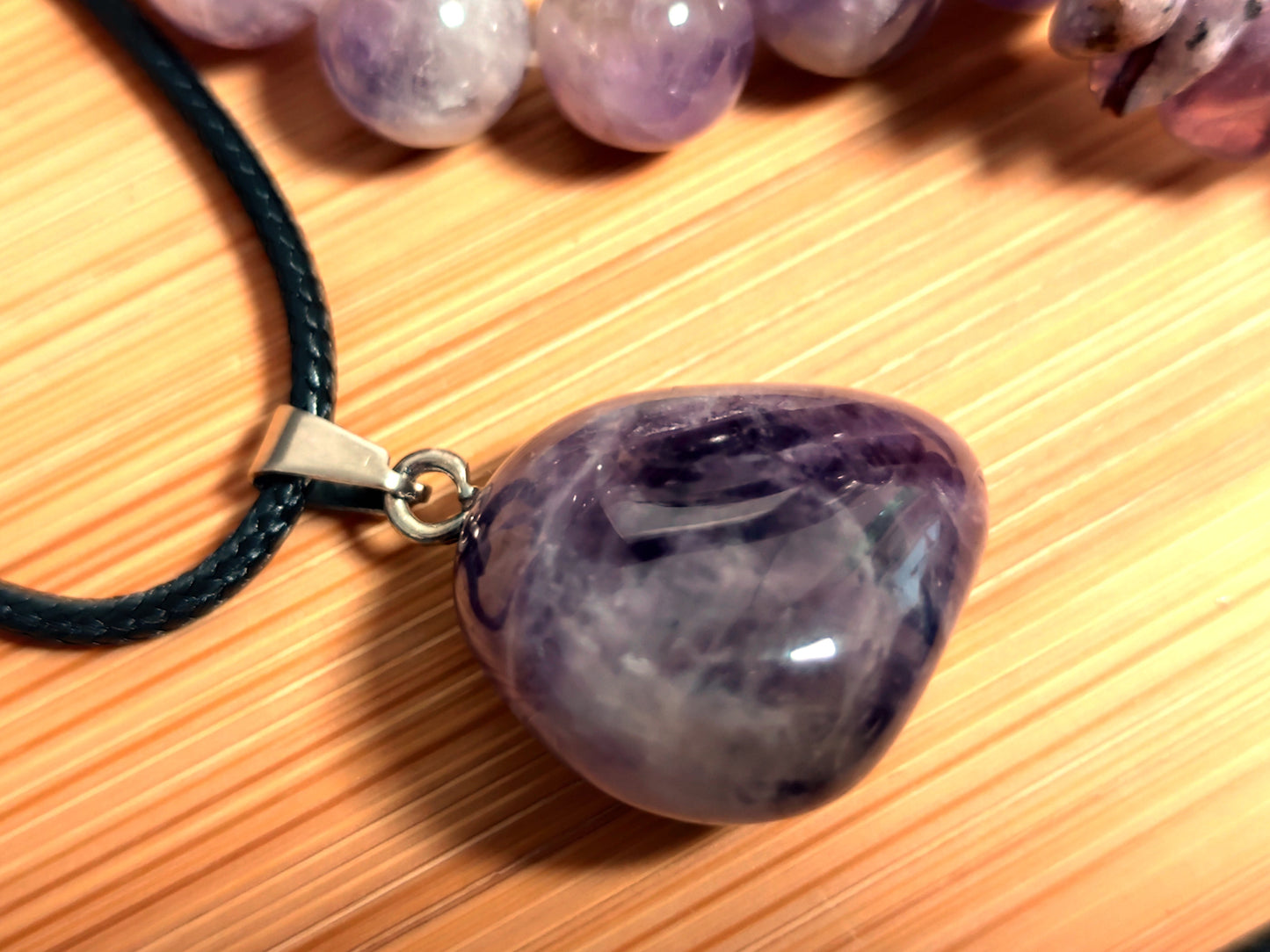 3er Set Naturstein Edelstein Dream Amethyst Armbänder und Anhänger inkl.Kordel Nr.67