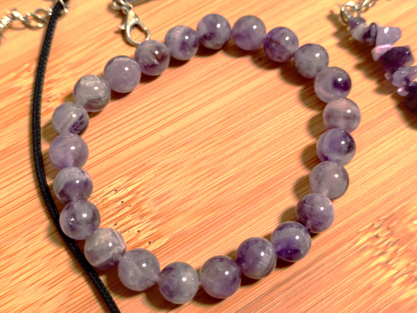 3er Set Naturstein Edelstein Dream Amethyst Armbänder und Anhänger inkl.Kordel Nr.67