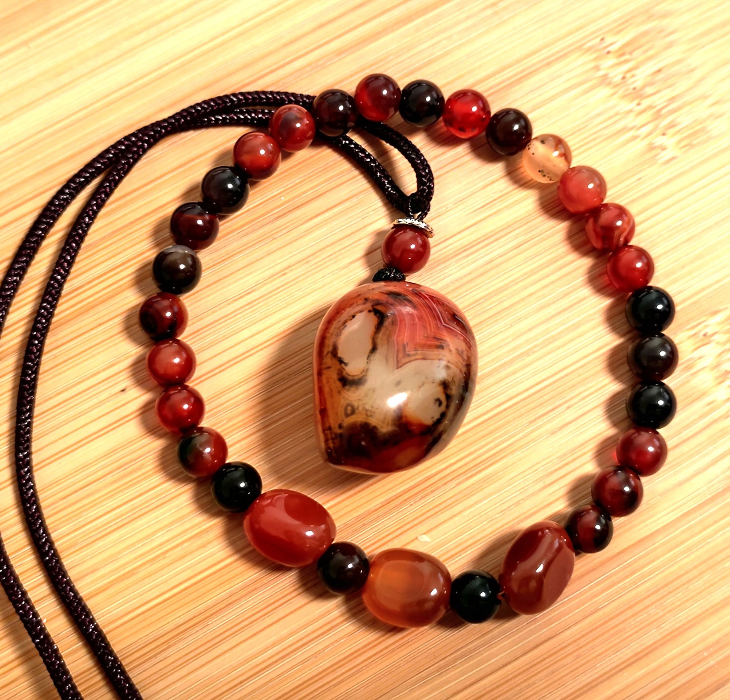 2er Set Naturstein Edelstein Achat Sardonyx Armband + Anhänger inkl.Kordel Nr.68