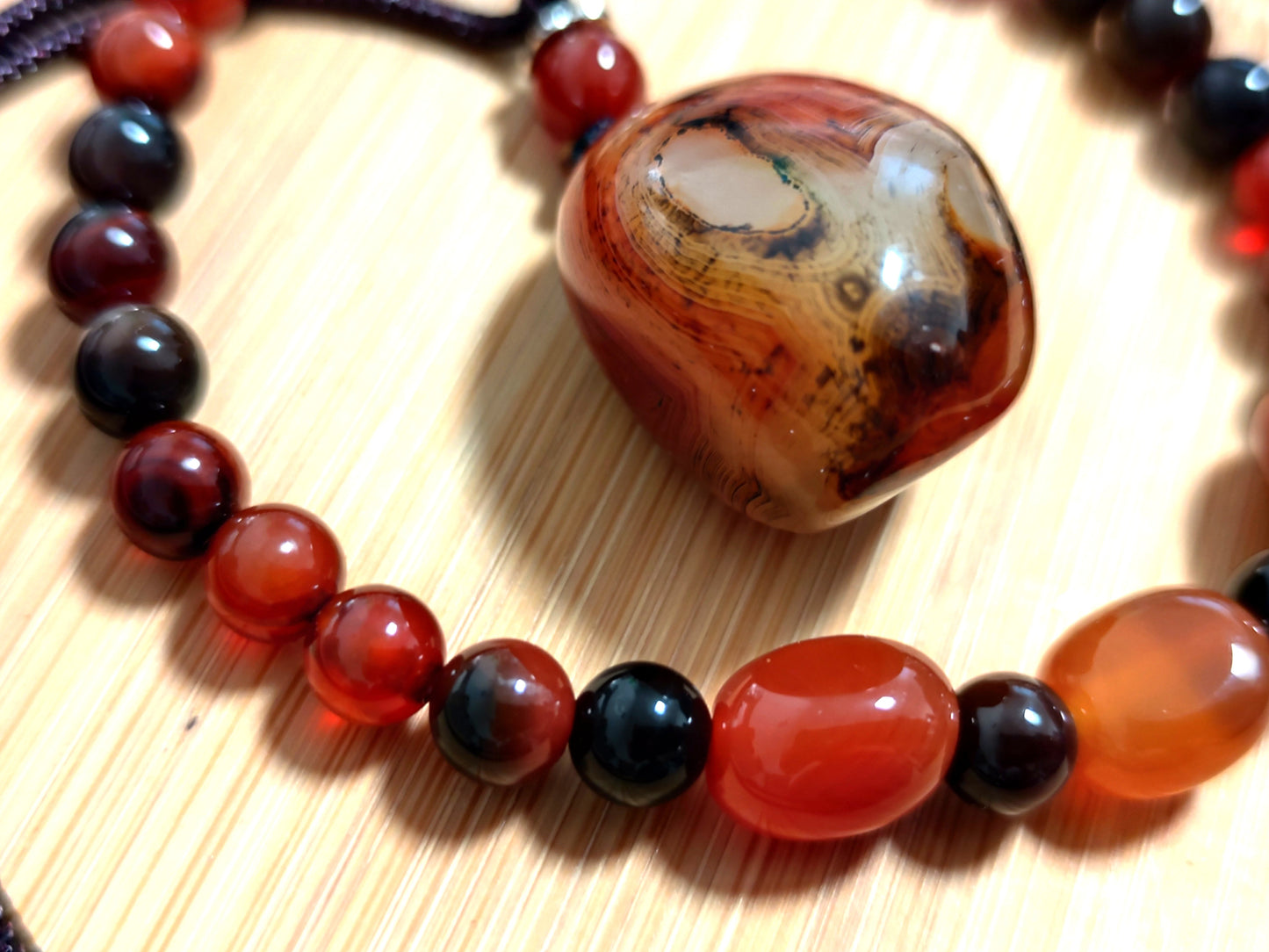 2er Set Naturstein Edelstein Achat Sardonyx Armband + Anhänger inkl.Kordel Nr.68