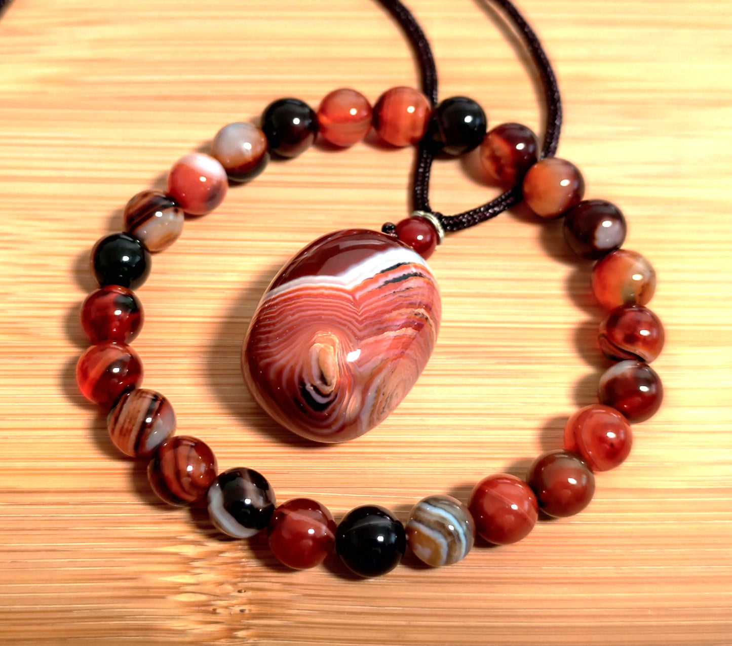 2er Set Naturstein Edelstein Achat Sardonyx Armband + Anhänger inkl.Kordel Nr.69