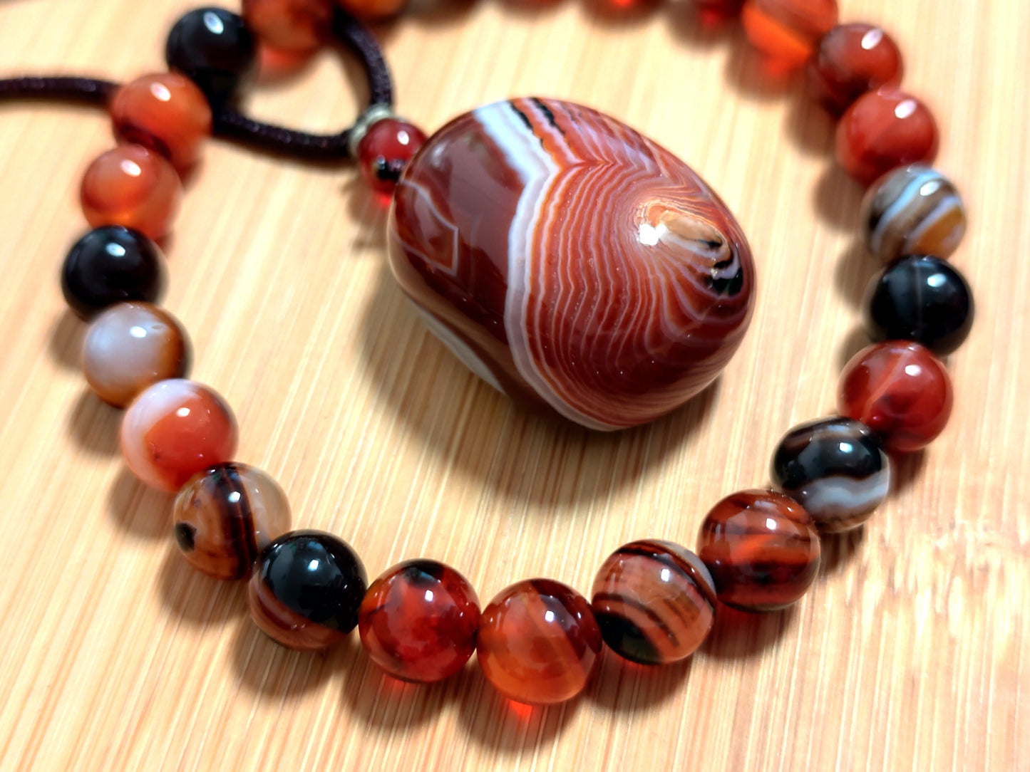 2er Set Naturstein Edelstein Achat Sardonyx Armband + Anhänger inkl.Kordel Nr.69