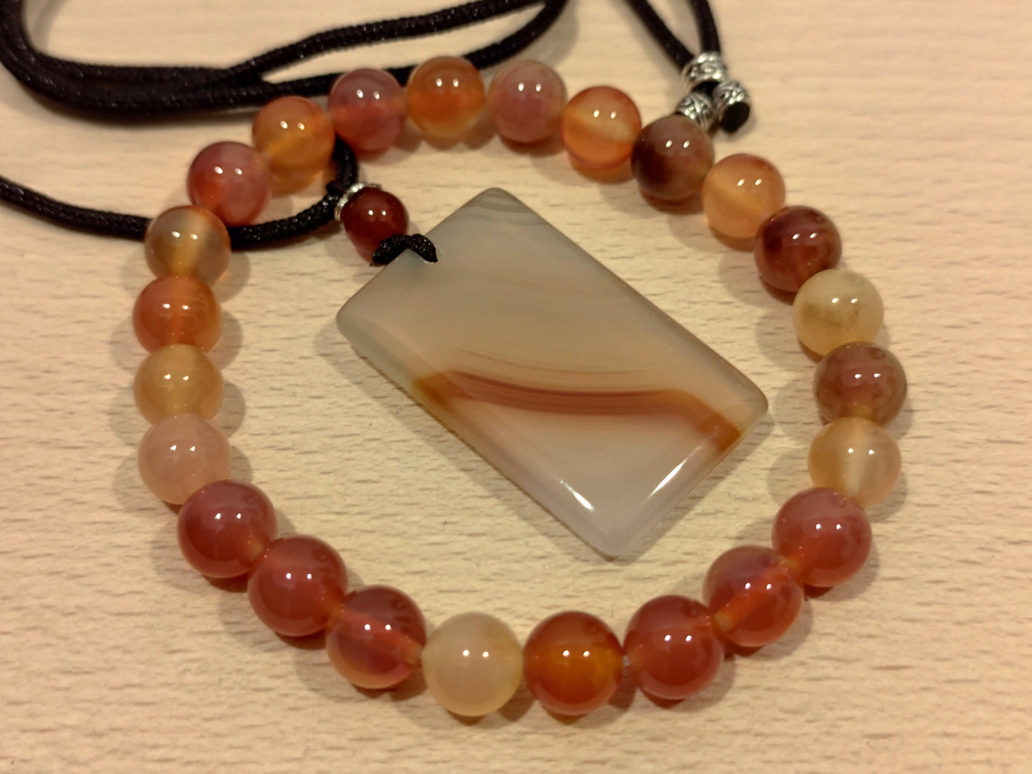 2er Set Naturstein Edelstein Achat orange Armband und Anhänger inkl.Kordel Nr.6