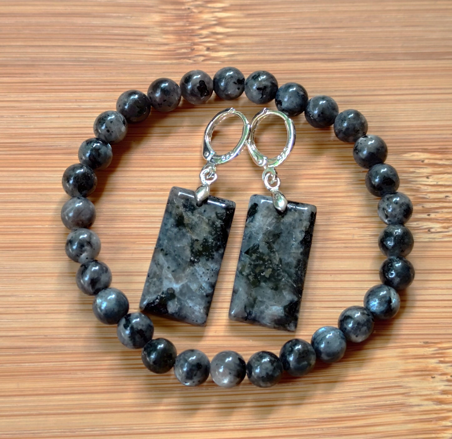 2er Set Naturstein Edelstein Lavrikit Armband + Ohrringe 925 Silber Nr.76