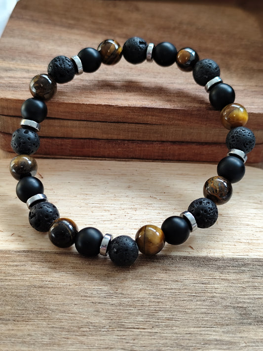8 mm Naturstein Armband Kugelarmband Tigerauge / matt Onyx / Lavastein