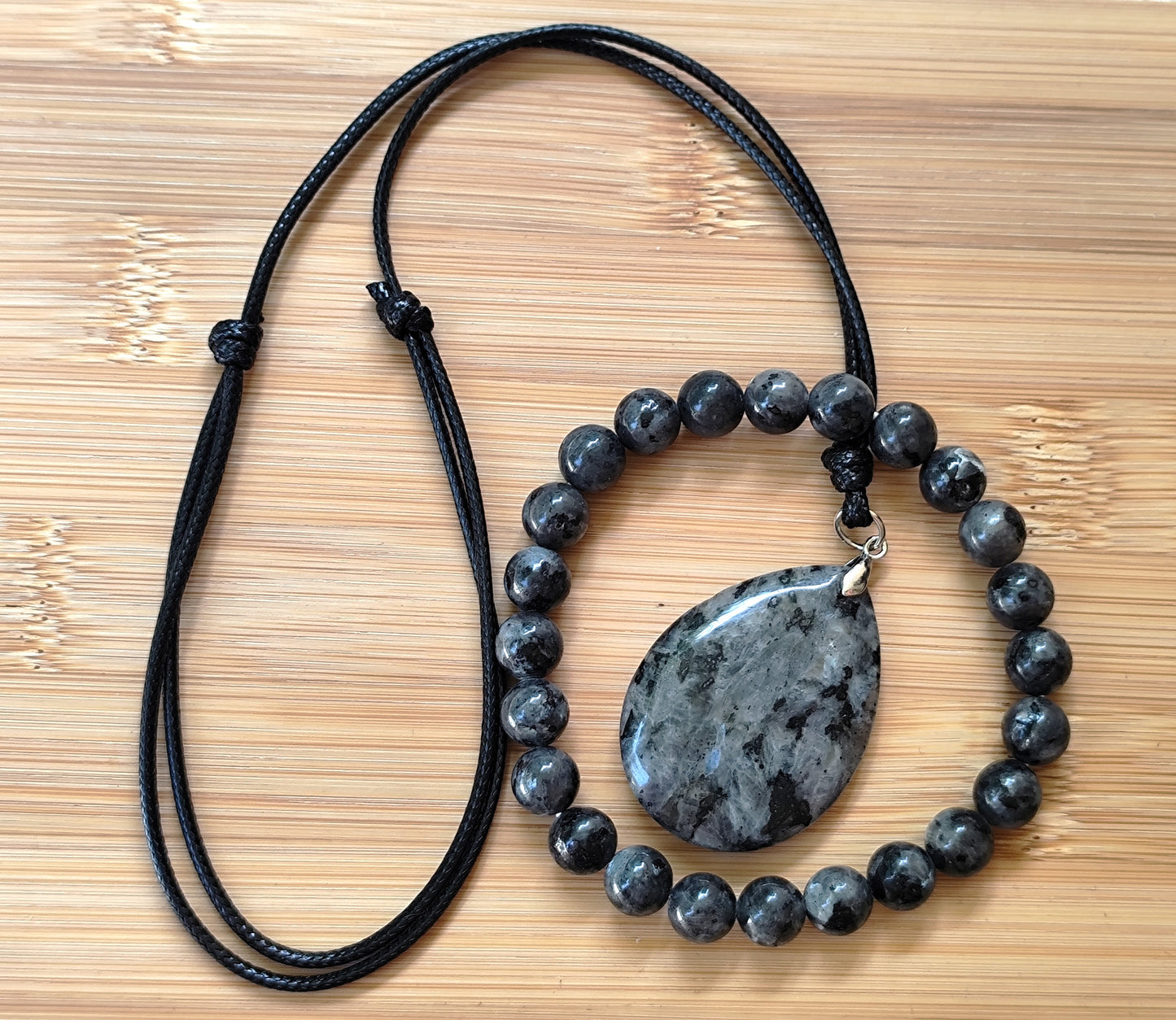 2er Set Naturstein Edelstein Lavrikit Armband + Anhänger inkl.Kordel Nr.82