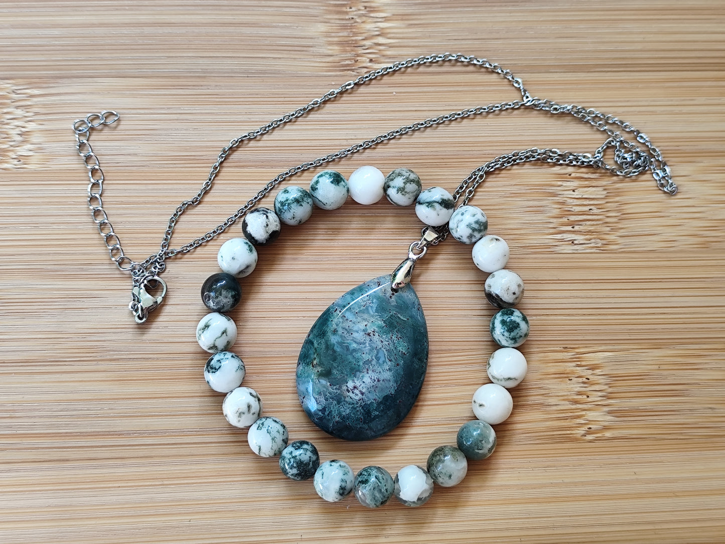 2er Set Naturstein Edelstein Baumachat Armband + Anhänger inkl.Kette Nr.83