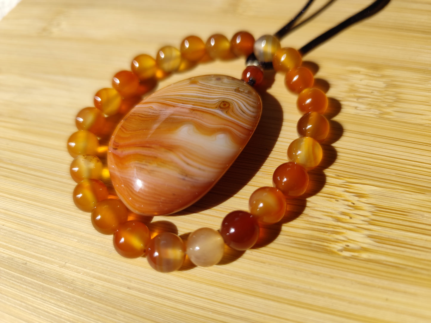 2er Set Naturstein Edelstein Achat Sardonyx Armband + Anhänger inkl.Kordel Nr.85